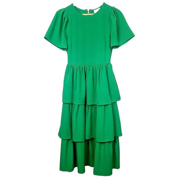 Sugarlips Dresses & Skirts - Sugar Lips Dress XS Green Tiered Ruffle Flutter Sleeve‎ Midi Length